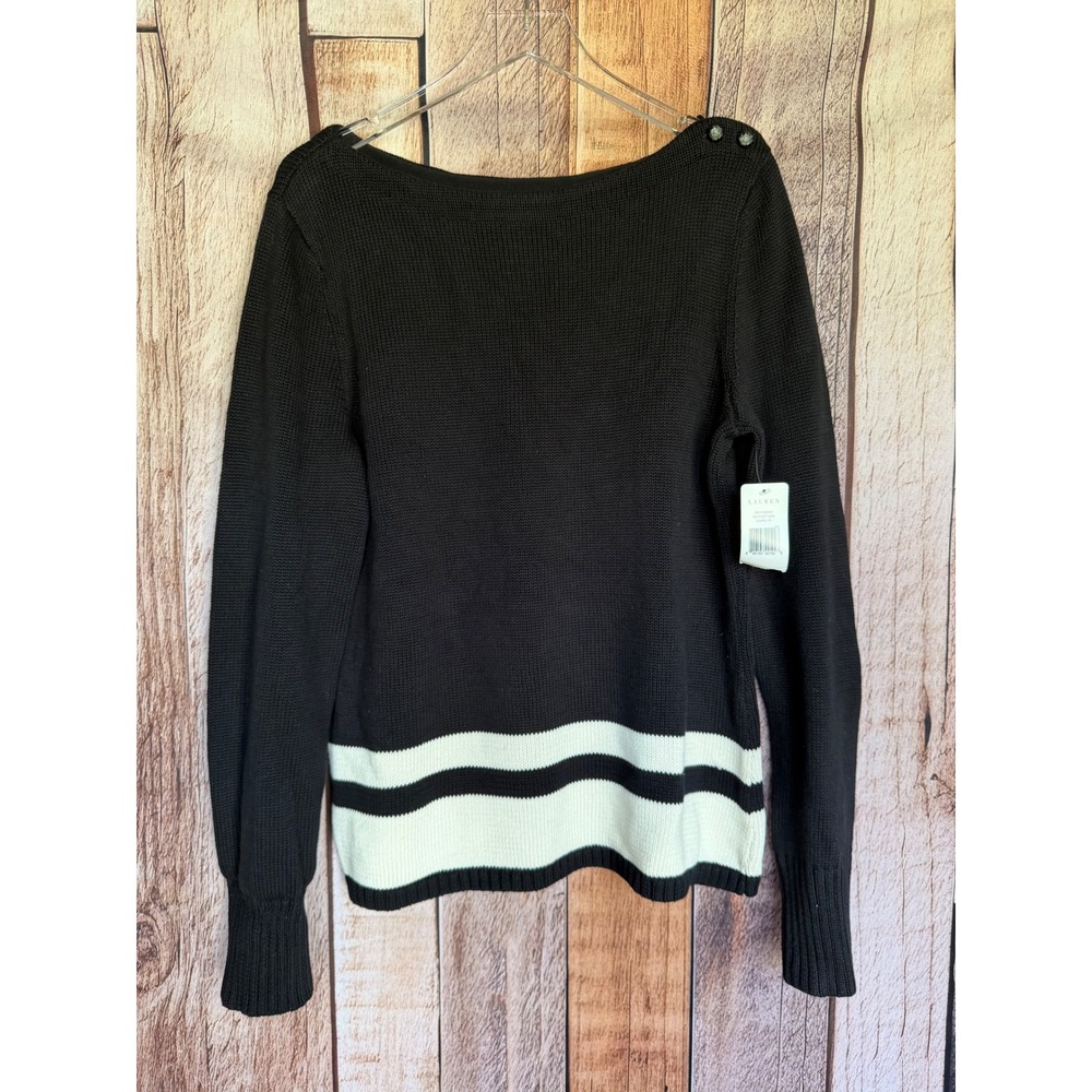 Lauren Ralph Lauren Nautical Stripe Cotton Sweater Coastal Preppy Size XL NWT